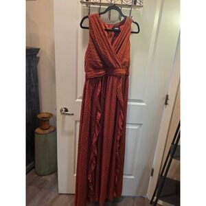 cider long sleeveless flowing dress rust NWT size large textured polka dots